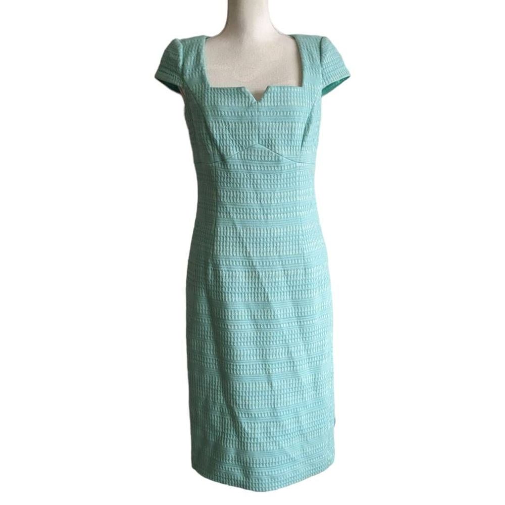 W BY Worth Dress Basic Yoke Dress Textured 6 Teal Short sleeve Knee Length